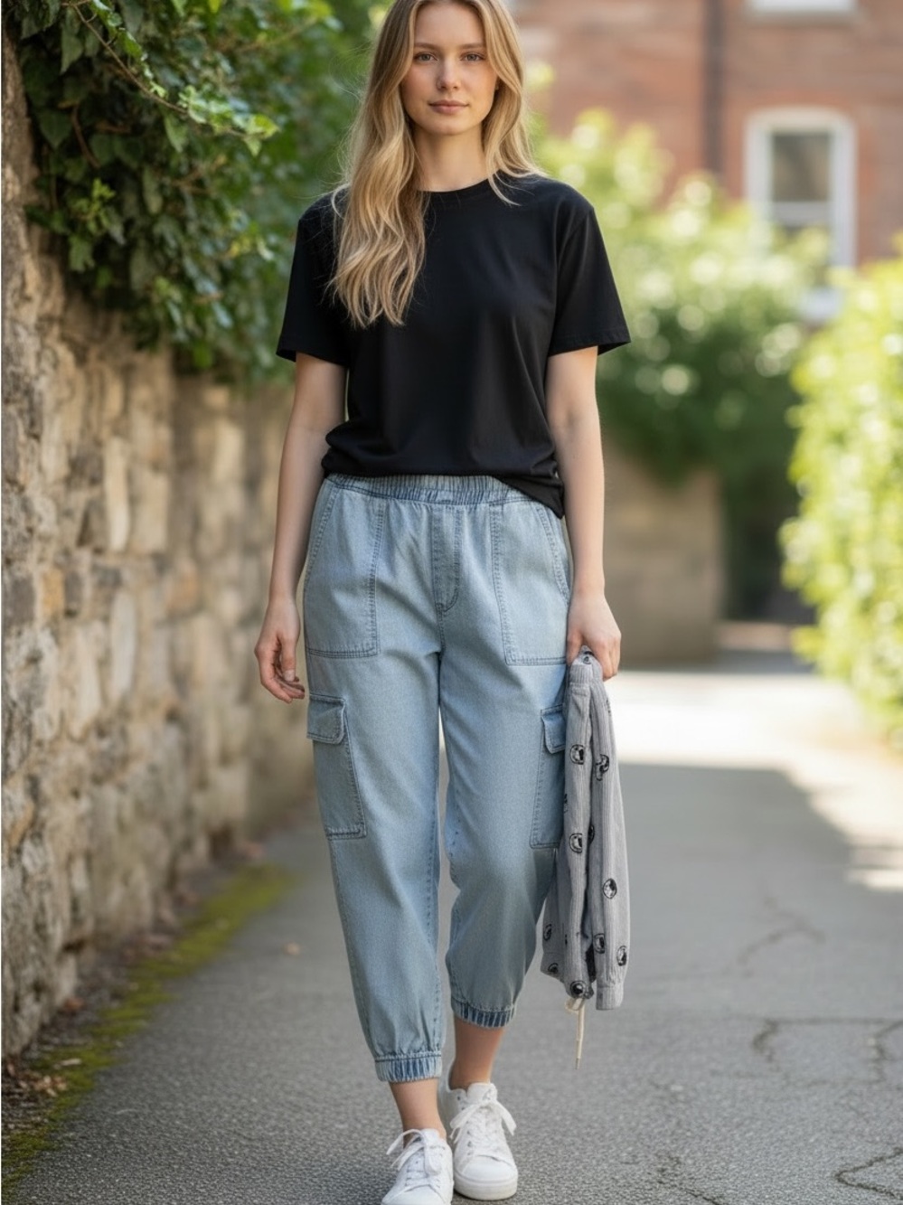Casual Light Wash Cargo Joggers